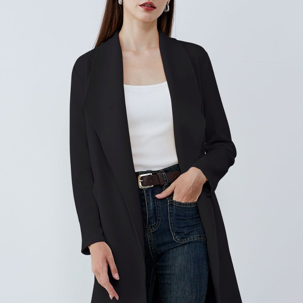 New Tahari Dark Gray Wool Blend Long Sleeve Trench Coat Jacket Pockets NWOT